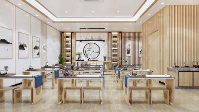 新中式茶艺室 学校茶艺室 茶水吧 茶艺架空层